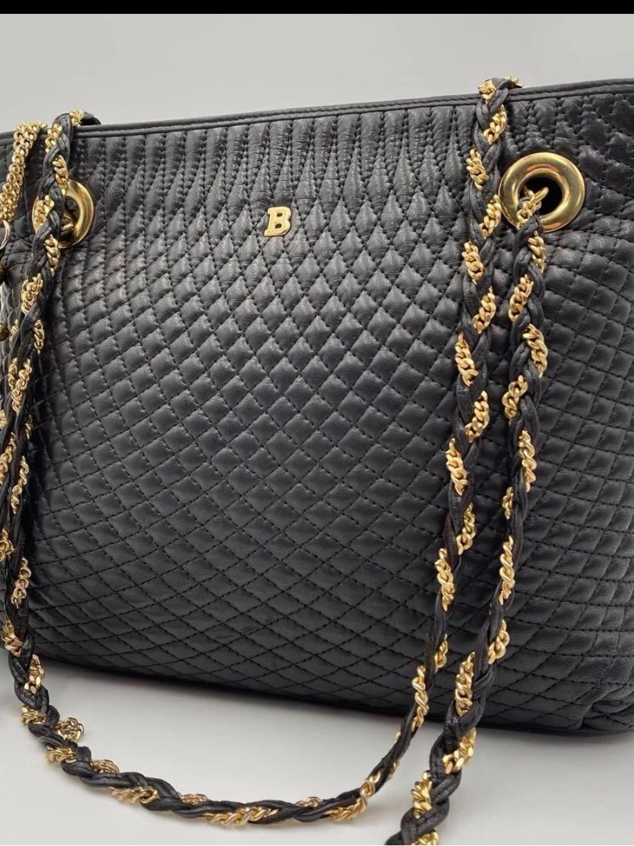 Bally Black Quilted Leather Shoulder Bag With Gold-Tone Chain
